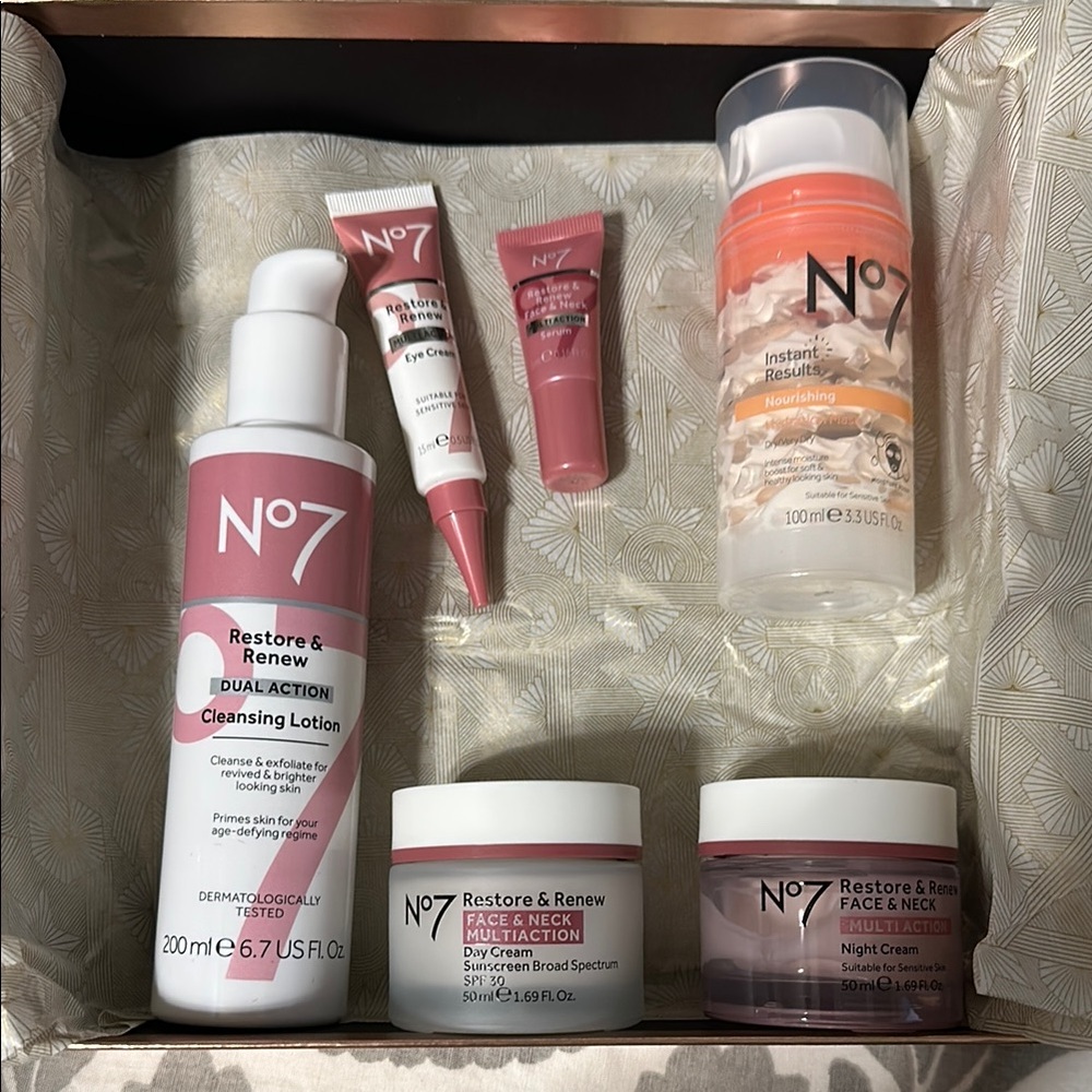 No7 Skincare Set with Pink and White Packaging